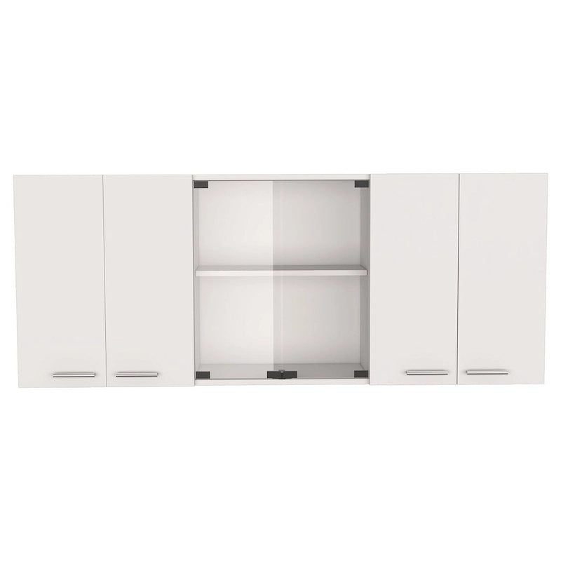 59-Zoll-Hängeschrank mit zwei Glastüren und mittigem Schrank, weiß