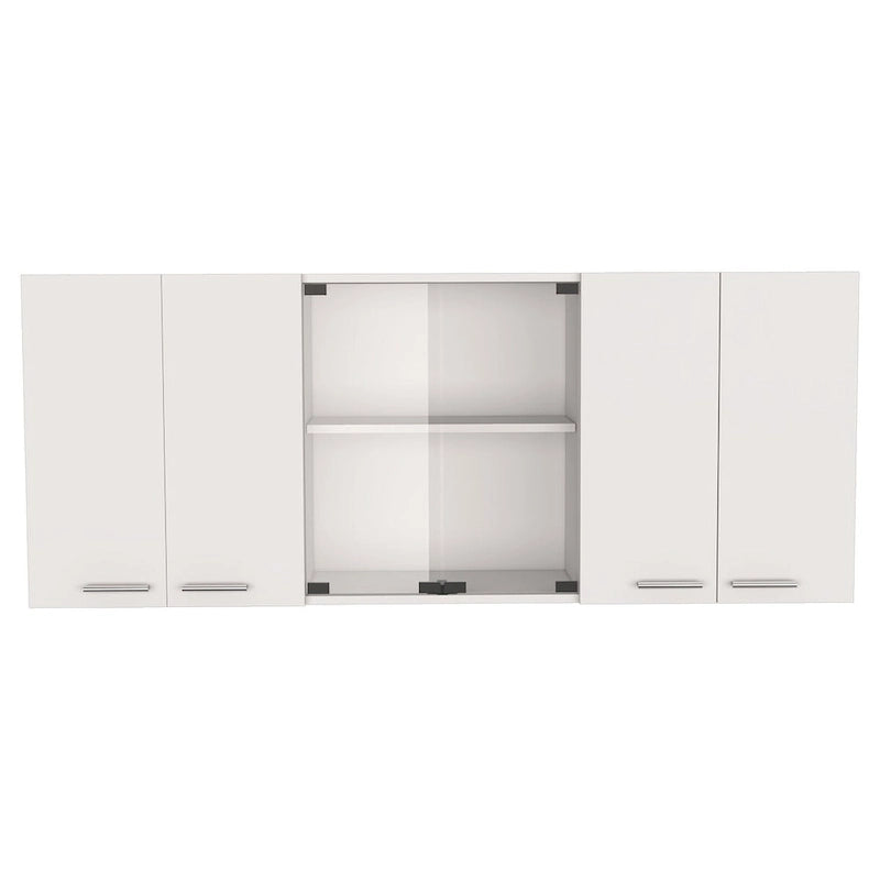 59-Zoll-Hängeschrank mit zwei Glastüren und mittigem Schrank, weiß