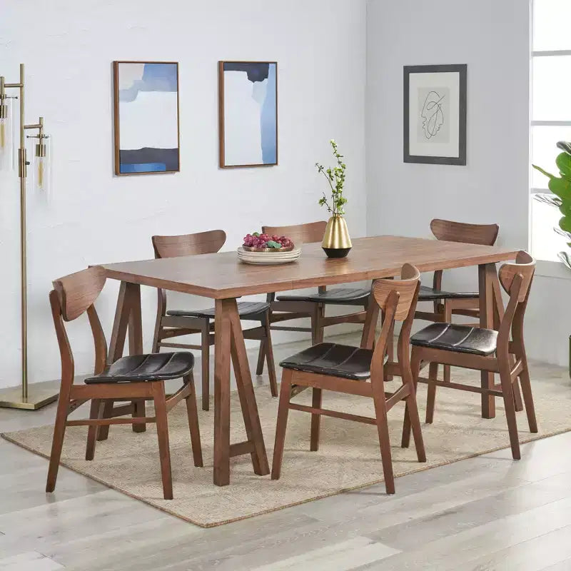 GDFStudio Camilla 7-teiliges Esszimmer-Set, Kunstlederpolsterung, Kautschukholz