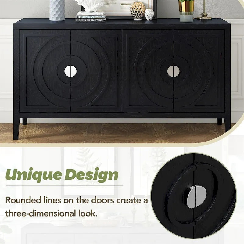 Retro-Sideboardtür mit kreisförmigem Rillenmuster und rundem Metalltürgriff