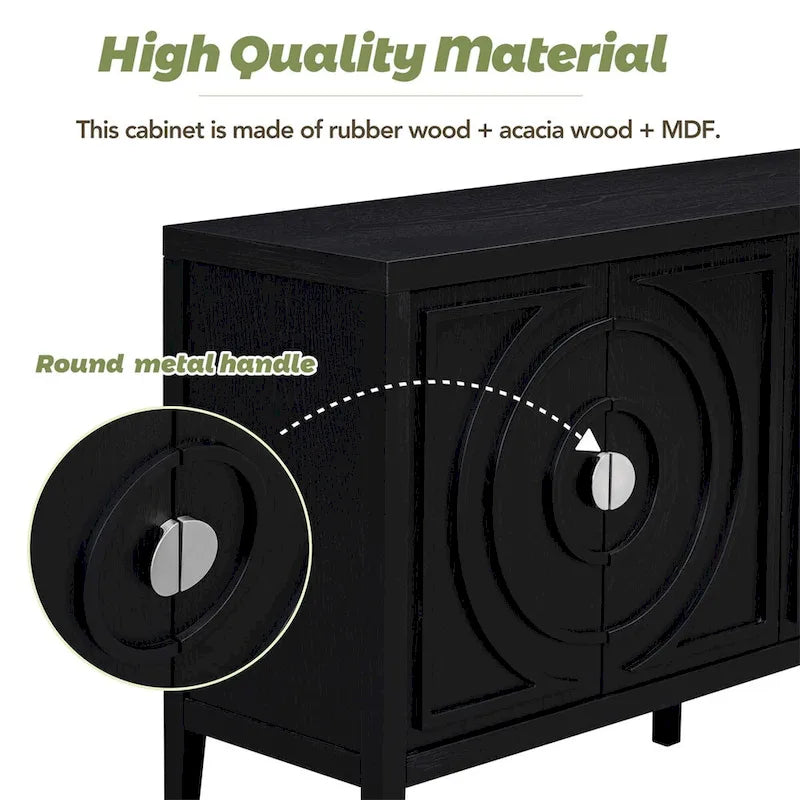 Retro-Sideboardtür mit kreisförmigem Rillenmuster und rundem Metalltürgriff