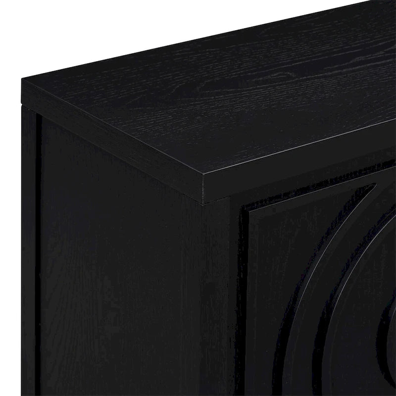 Retro-Sideboardtür mit kreisförmigem Rillenmuster und rundem Metalltürgriff