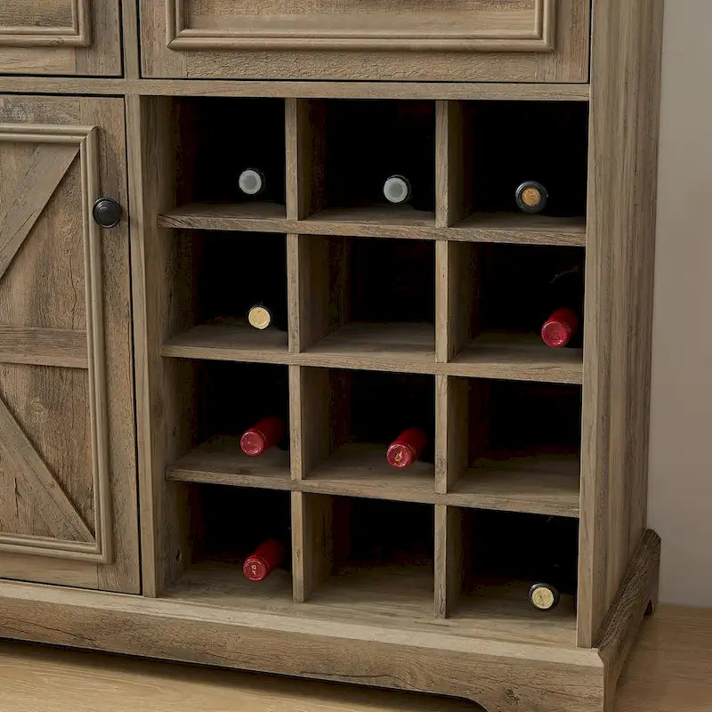 Bauernhaus Buffet-Schrank mit Stauraum Anrichte mit 2 Schubladen, Weinbarschrank mit herausnehmbaren Weinregalen Ablageflächen
