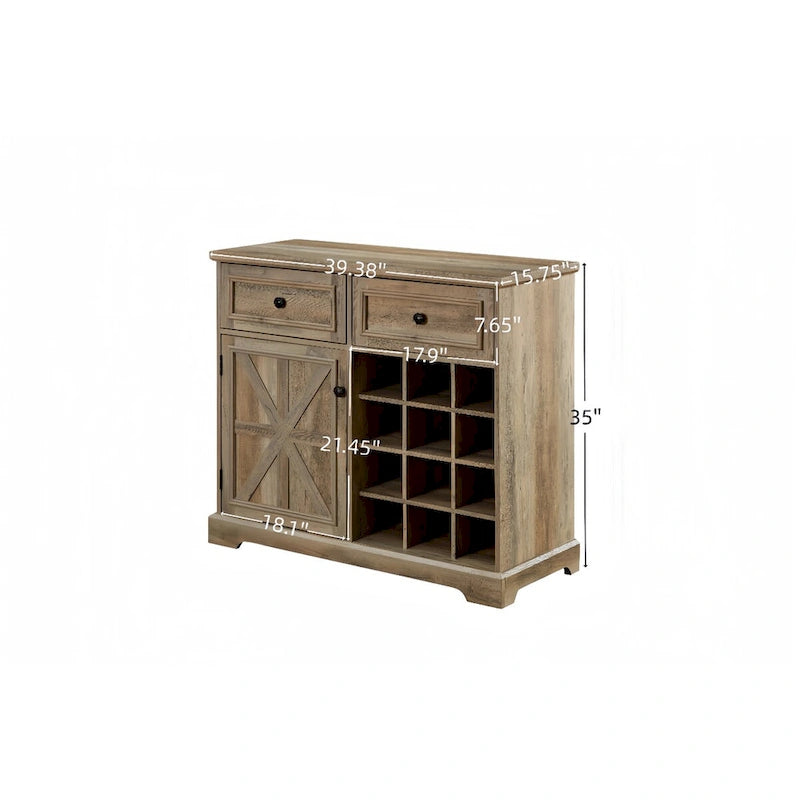 Bauernhaus Buffet-Schrank mit Stauraum Anrichte mit 2 Schubladen, Weinbarschrank mit herausnehmbaren Weinregalen Ablageflächen