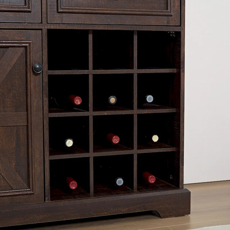 Bauernhaus Buffet-Schrank mit Stauraum Anrichte mit 2 Schubladen, Weinbarschrank mit herausnehmbaren Weinregalen Ablageflächen