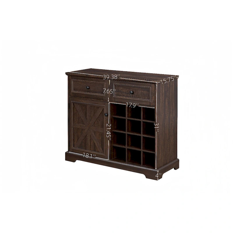 Bauernhaus Buffet-Schrank mit Stauraum Anrichte mit 2 Schubladen, Weinbarschrank mit herausnehmbaren Weinregalen Ablageflächen