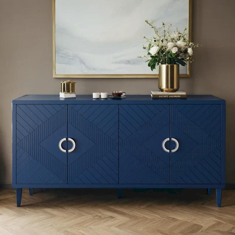 Stilvoller und funktionaler Aufbewahrungsschrank mit 4 Türen und Kiefernholzbeinen, für Wohnzimmer, Schlafzimmer und Küche