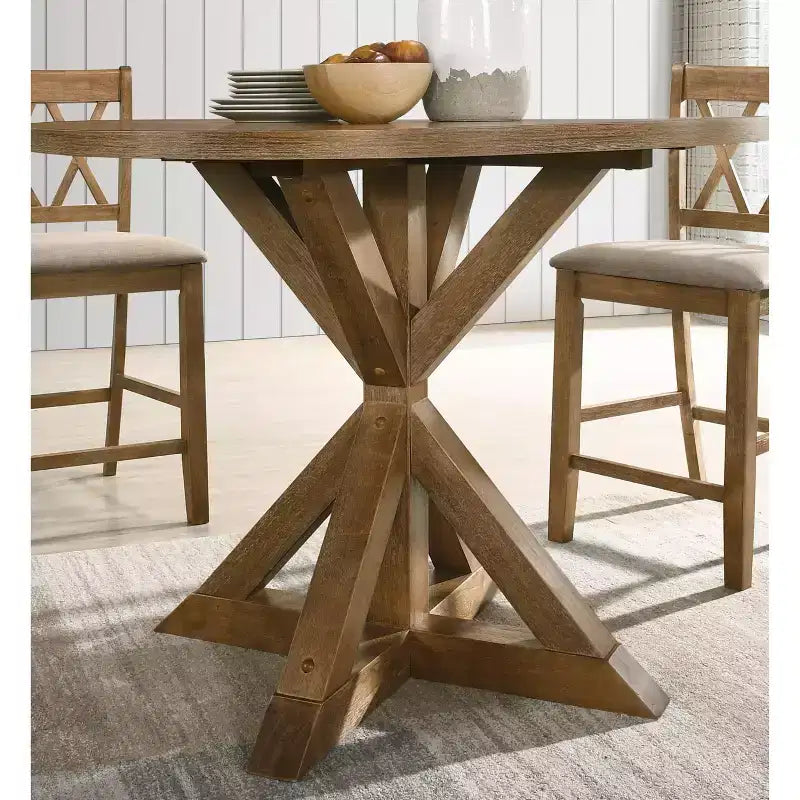 Roundhill Furniture Windvale Esstisch-Set mit Kreuzstreben, Thekenhöhe, Holz - 5-teilig