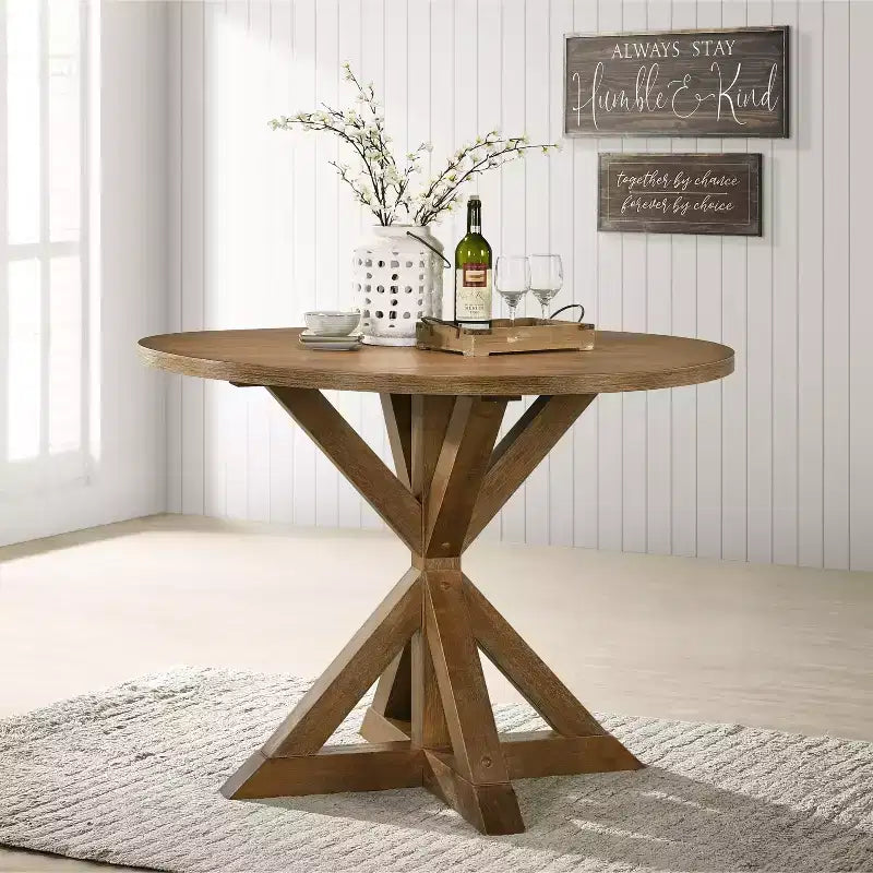 Roundhill Furniture Windvale Esstisch-Set mit Kreuzstreben, Thekenhöhe, Holz - 5-teilig