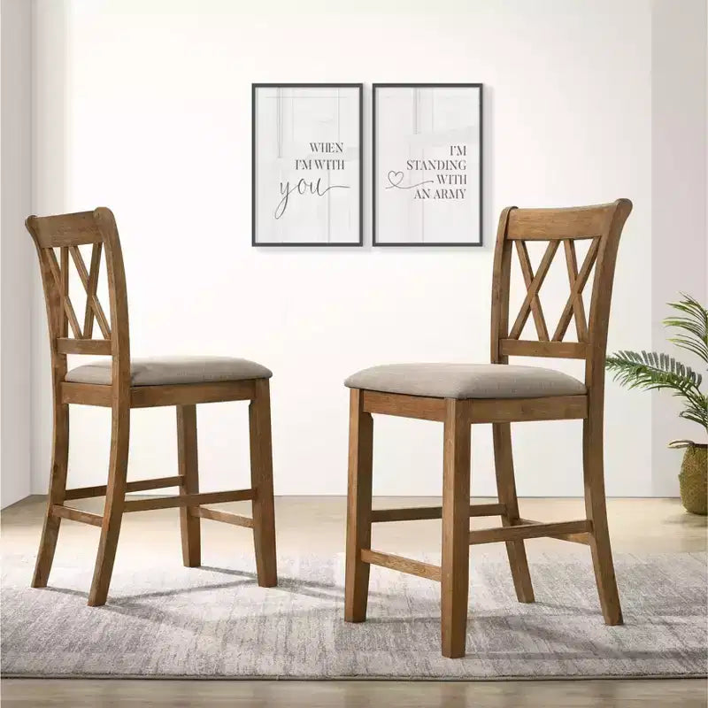 Roundhill Furniture Windvale Esstisch-Set mit Kreuzstreben, Thekenhöhe, Holz - 5-teilig