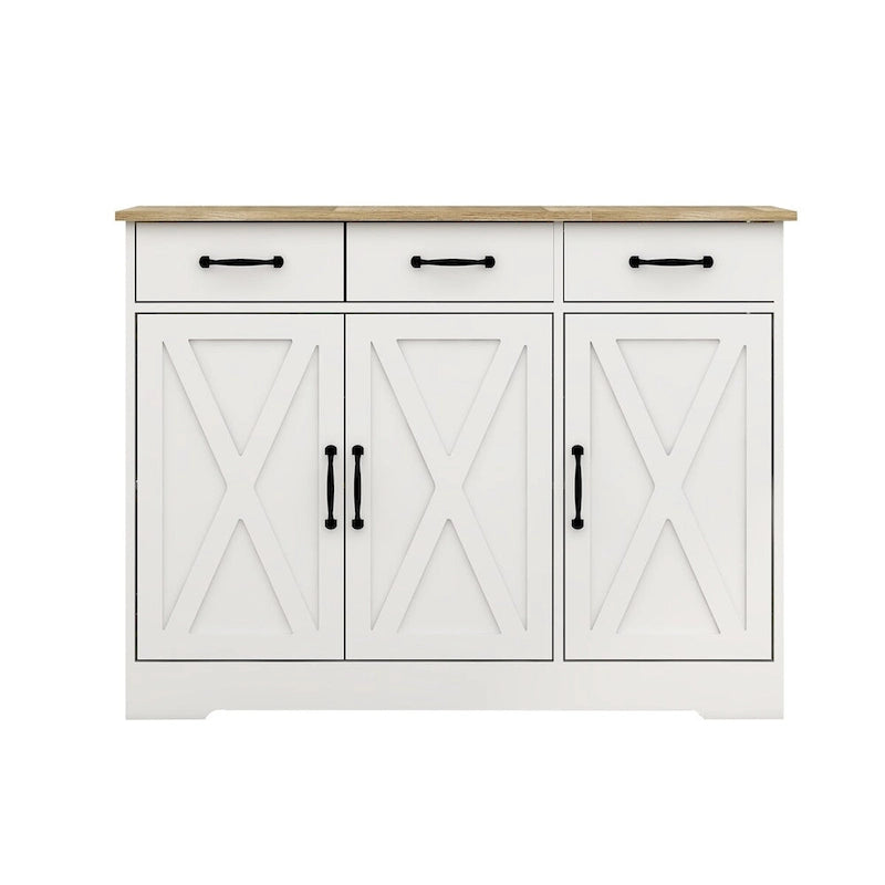 Farmhouse-Buffet-Schrank, Anrichte mit 3 Schubladen und 3 Türen