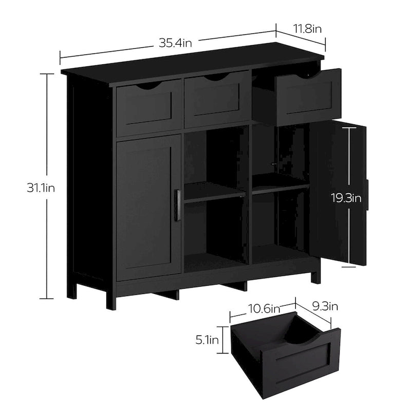 35.4 breiter Sideboard-Buffetschrank mit 3 Schubladen
