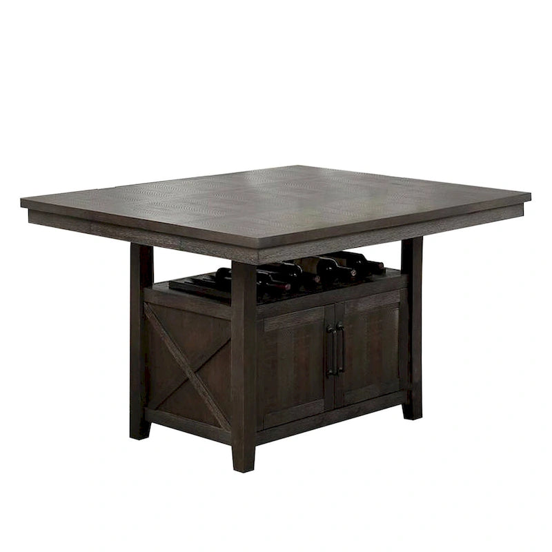Wooden Counter Height Table with Cabinet and Butterfly Leaf, Gray