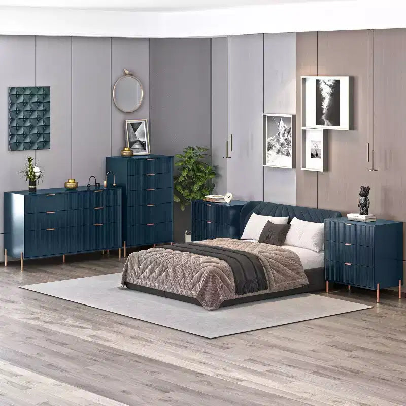 Festivo 4-teiliges Schlafzimmer-Set: Moderne Kommode, 6-Schubladen-Anrichte und 3-Schubladen-Nachttische