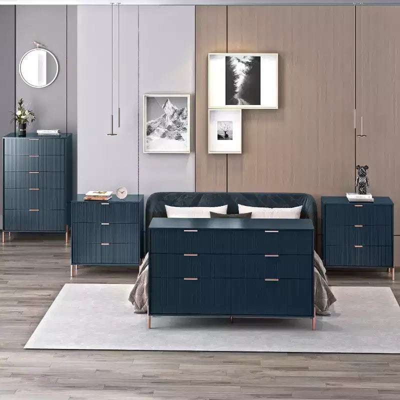 Festivo 4-teiliges Schlafzimmer-Set: Moderne Kommode, 6-Schubladen-Anrichte und 3-Schubladen-Nachttische