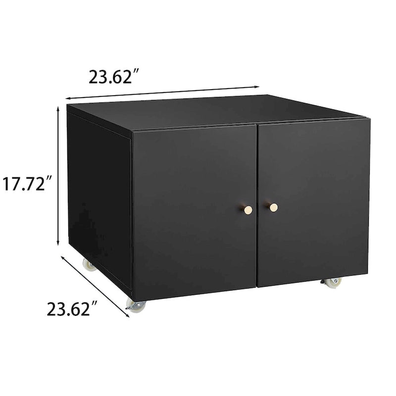Schwarzer 2-türiger Stahl-Kopiererständer Mobiler Rollcontainer