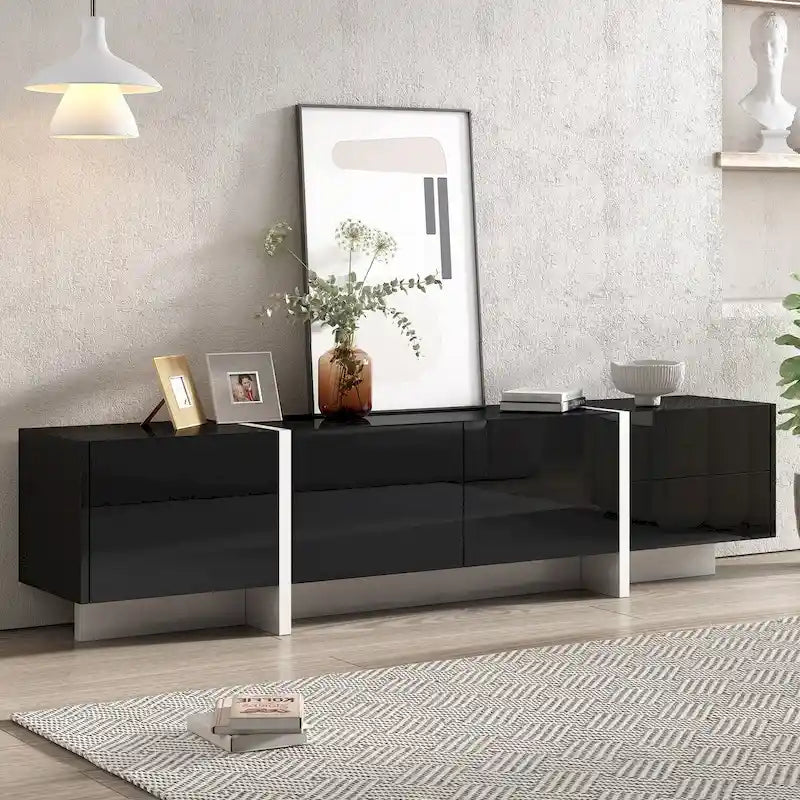 TV-Schrank im modernem Rechteckdesign, Weiß & Schwarz – 74,8 B x 13,7 T x 17,7 H