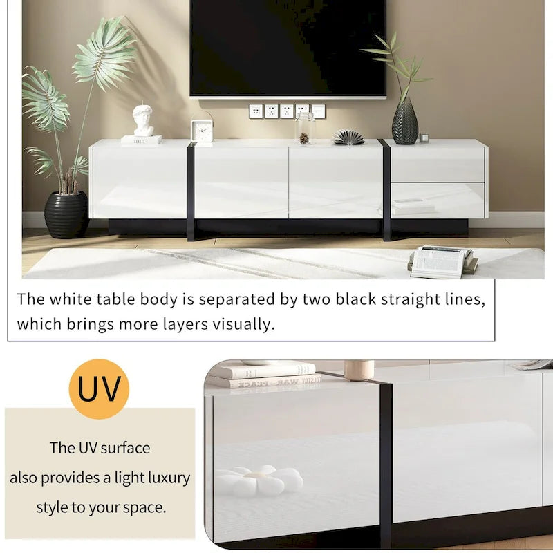 TV-Schrank im modernem Rechteckdesign, Weiß & Schwarz – 74,8 B x 13,7 T x 17,7 H