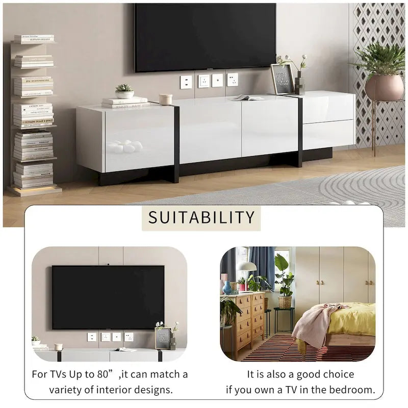 TV-Schrank im modernem Rechteckdesign, Weiß & Schwarz – 74,8 B x 13,7 T x 17,7 H