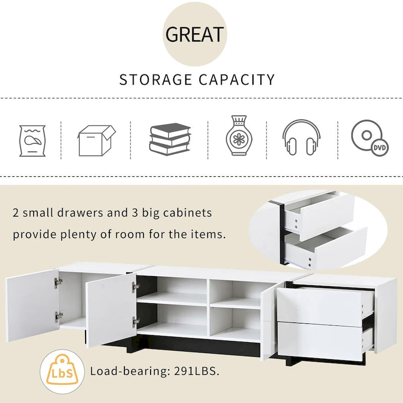 TV-Schrank im modernem Rechteckdesign, Weiß & Schwarz – 74,8 B x 13,7 T x 17,7 H