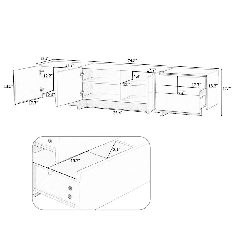 TV-Schrank im modernem Rechteckdesign, Weiß & Schwarz – 74,8 B x 13,7 T x 17,7 H