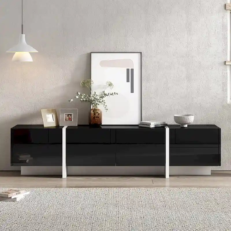TV-Schrank im modernem Rechteckdesign, Weiß & Schwarz – 74,8 B x 13,7 T x 17,7 H