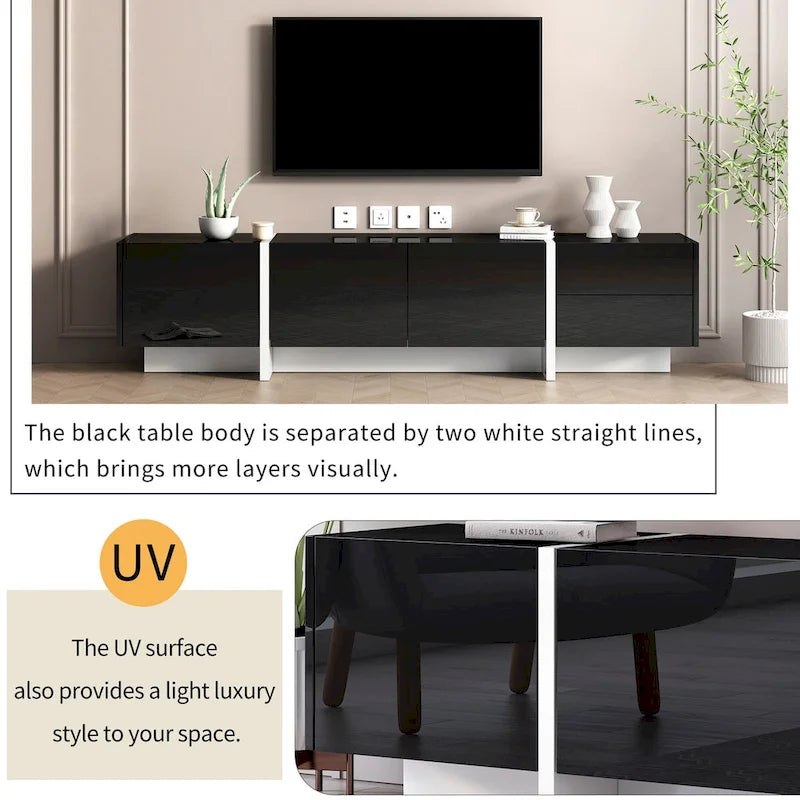 TV-Schrank im modernem Rechteckdesign, Weiß & Schwarz – 74,8 B x 13,7 T x 17,7 H