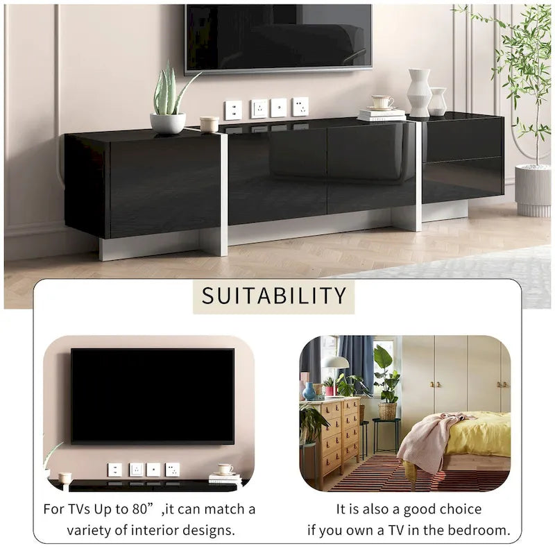 TV-Schrank im modernem Rechteckdesign, Weiß & Schwarz – 74,8 B x 13,7 T x 17,7 H