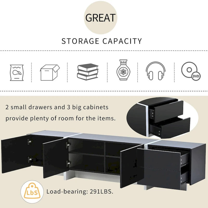 TV-Schrank im modernem Rechteckdesign, Weiß & Schwarz – 74,8 B x 13,7 T x 17,7 H