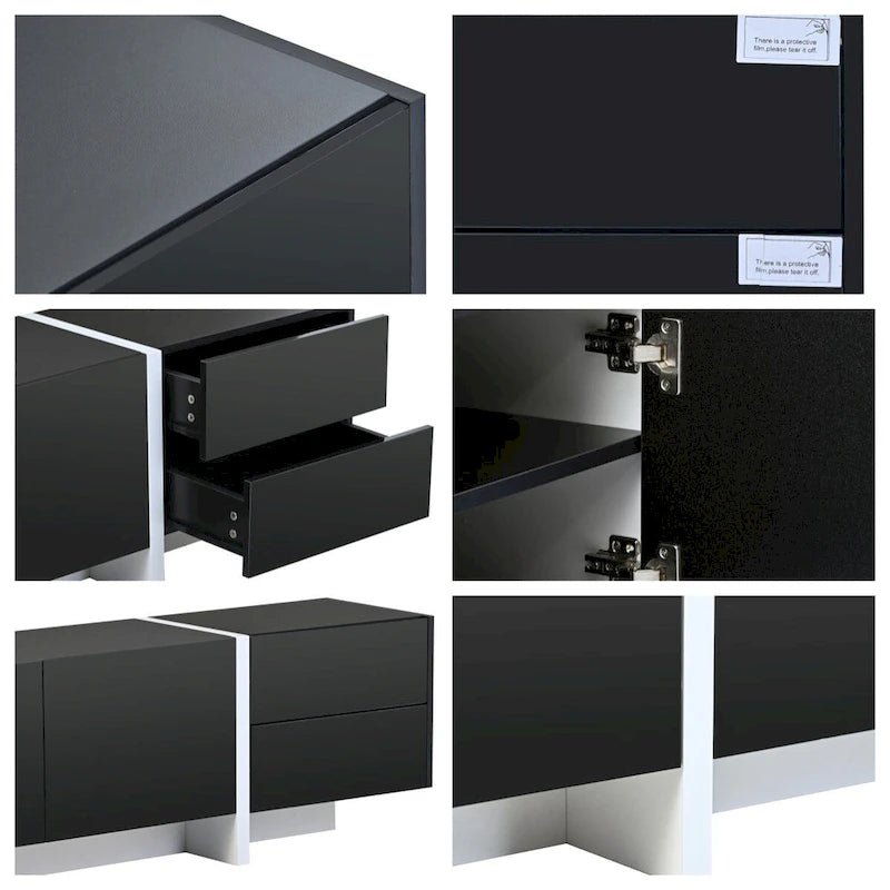TV-Schrank im modernem Rechteckdesign, Weiß & Schwarz – 74,8 B x 13,7 T x 17,7 H