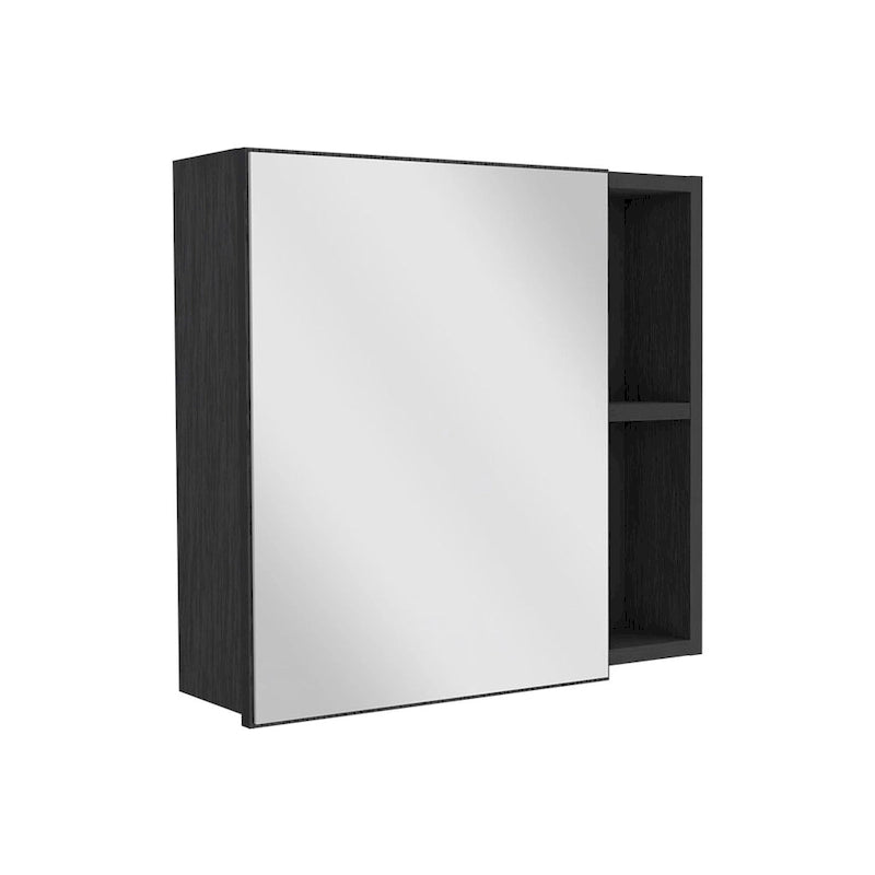 Spiegelschrank mit drei internen Regalböden, einer Tür, zwei externen Regalböden, schwarzer Wenge-Finish