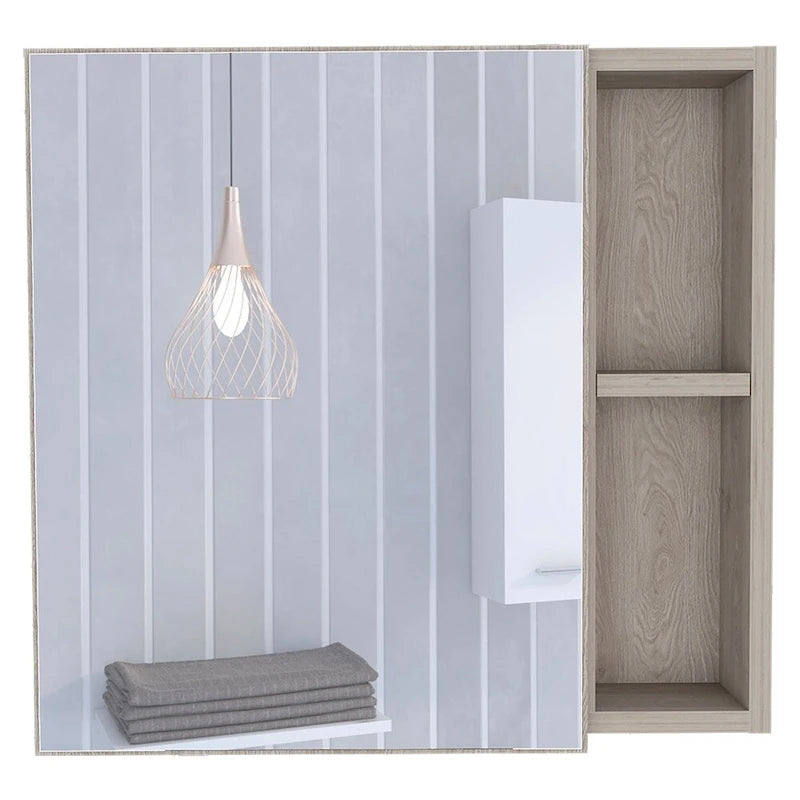 Spiegelschrank mit drei internen Regalböden, einer Tür, zwei externen Regalböden, schwarzer Wenge-Finish