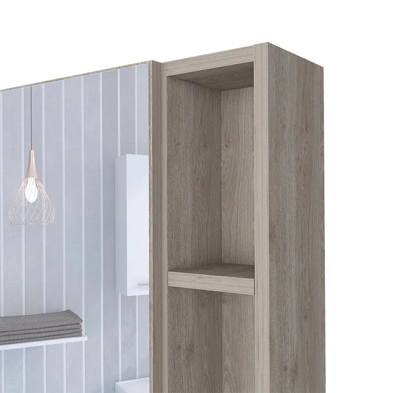 Spiegelschrank mit drei internen Regalböden, einer Tür, zwei externen Regalböden, schwarzer Wenge-Finish