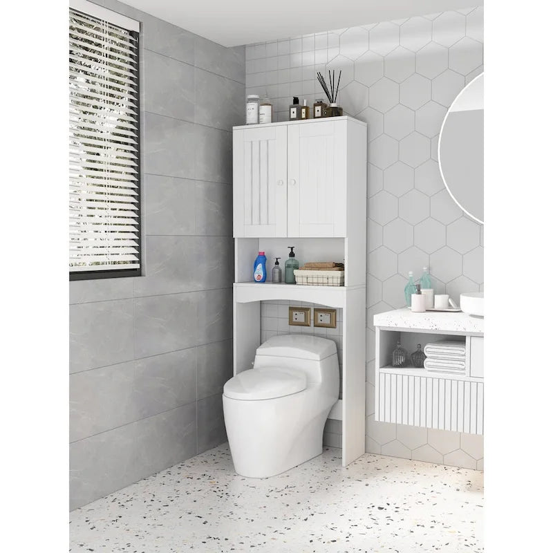 Weißer WC-Regalschrank mit Ablagen