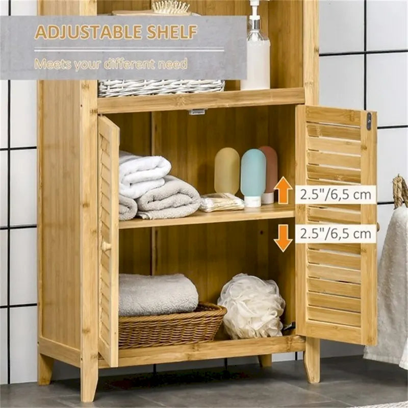Badezimmerschrank aus Bambus mit Kippschutz, Ablage und Bodenschutz