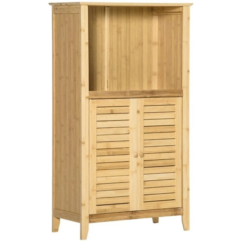 Badezimmerschrank aus Bambus mit Kippschutz, Ablage und Bodenschutz