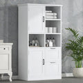 Badezimmerschrank mit Türen und Schubladen, mehrere Stauräume, freistehend, offenes Regal, verstellbarer Einlegeboden, Weiß