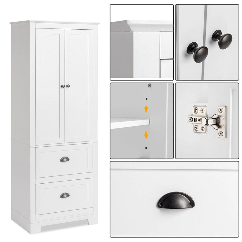 Badezimmerschrank mit 2 Türen und 2 Waschbecken, Weiß
