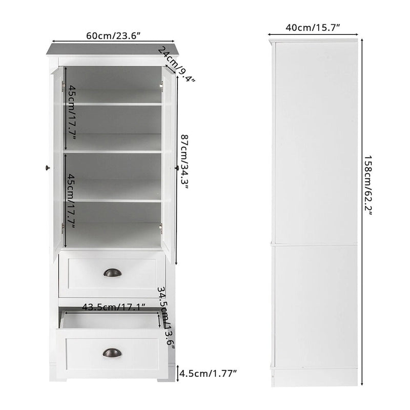 Badezimmerschrank mit 2 Türen und 2 Waschbecken, Weiß