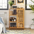 Badezimmerschrank Bambus Wandschrank mit Türen und 3 Seitenablagen - 16T x 36,5B x 91,5H cm