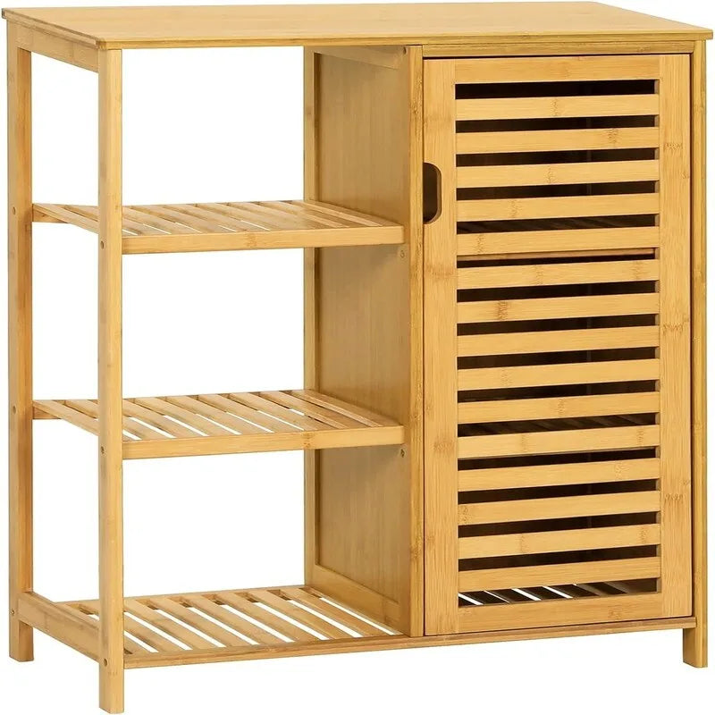 Badezimmerschrank Bambus Wandschrank mit Türen und 3 Seitenablagen - 16T x 36,5B x 91,5H cm