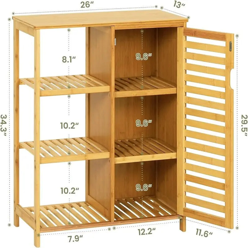 Badezimmerschrank Bambus Wandschrank mit Türen und 3 Seitenablagen - 16T x 36,5B x 91,5H cm