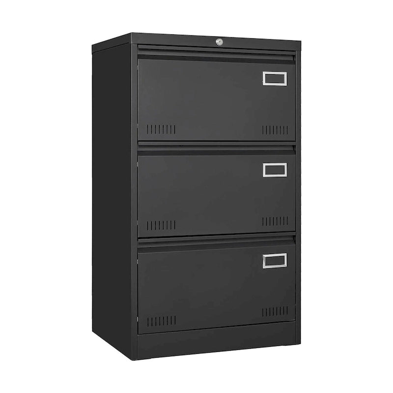 Aktenschrank Querrollladenschrank 3 Schubladen, Abschließbarer Metallaktenschrank Drei Schubladen, Büroschrank mit abschließbaren Schubladen