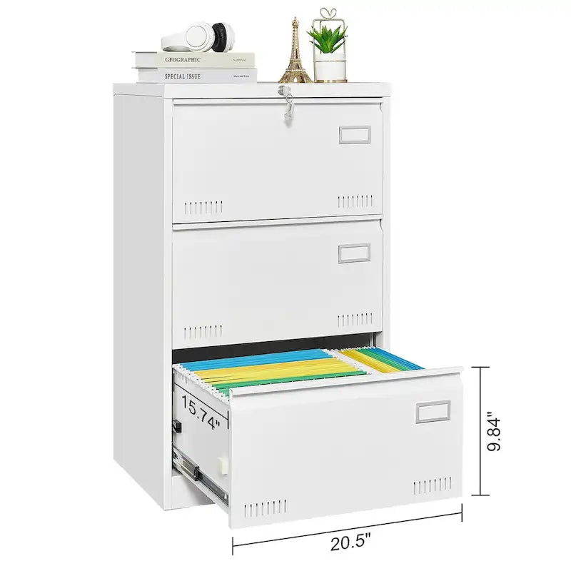 Aktenschrank Querrollladenschrank 3 Schubladen, Abschließbarer Metallaktenschrank Drei Schubladen, Büroschrank mit abschließbaren Schubladen