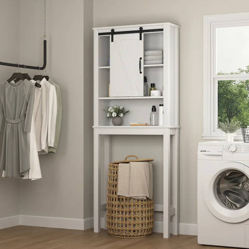 WC-Unterschrank, platzsparender Badschrank, mit verstellbaren Einlegeböden und Scheunentor, 69 x 23 x 170 cm