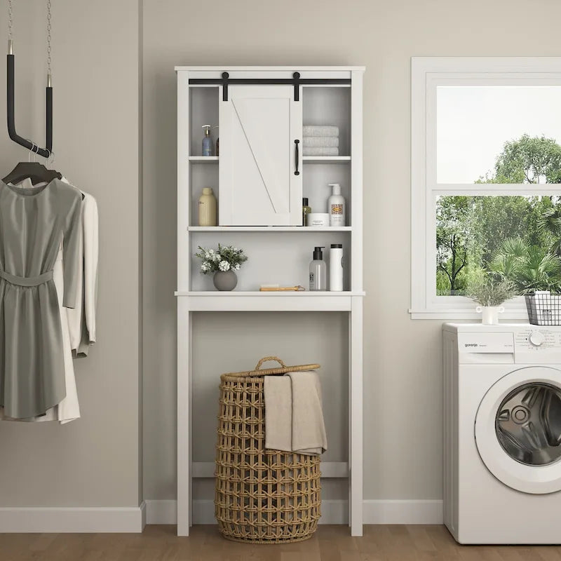 WC-Unterschrank, platzsparender Badschrank, mit verstellbaren Einlegeböden und Scheunentor, 69 x 23 x 170 cm