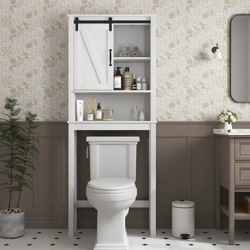 WC-Unterschrank, platzsparender Badschrank, mit verstellbaren Einlegeböden und Scheunentor, 69 x 23 x 170 cm