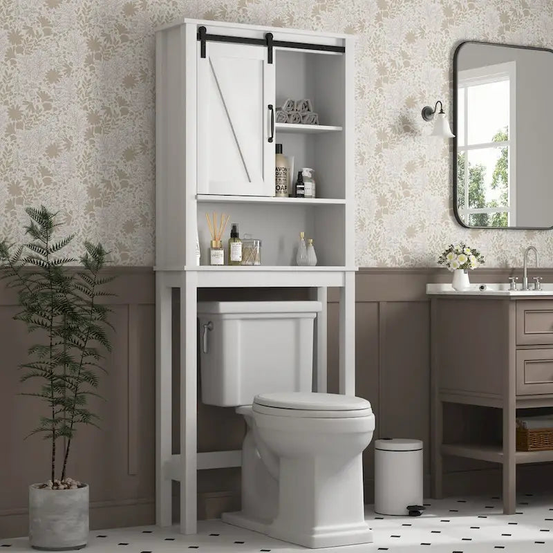 WC-Unterschrank, platzsparender Badschrank, mit verstellbaren Einlegeböden und Scheunentor, 69 x 23 x 170 cm