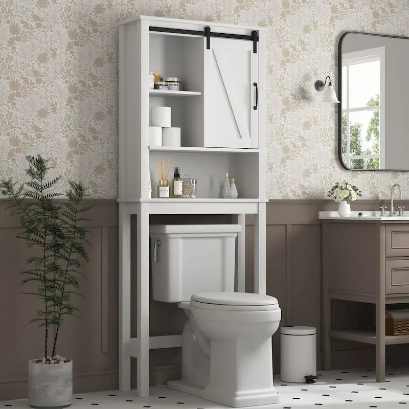 WC-Unterschrank, platzsparender Badschrank, mit verstellbaren Einlegeböden und Scheunentor, 69 x 23 x 170 cm