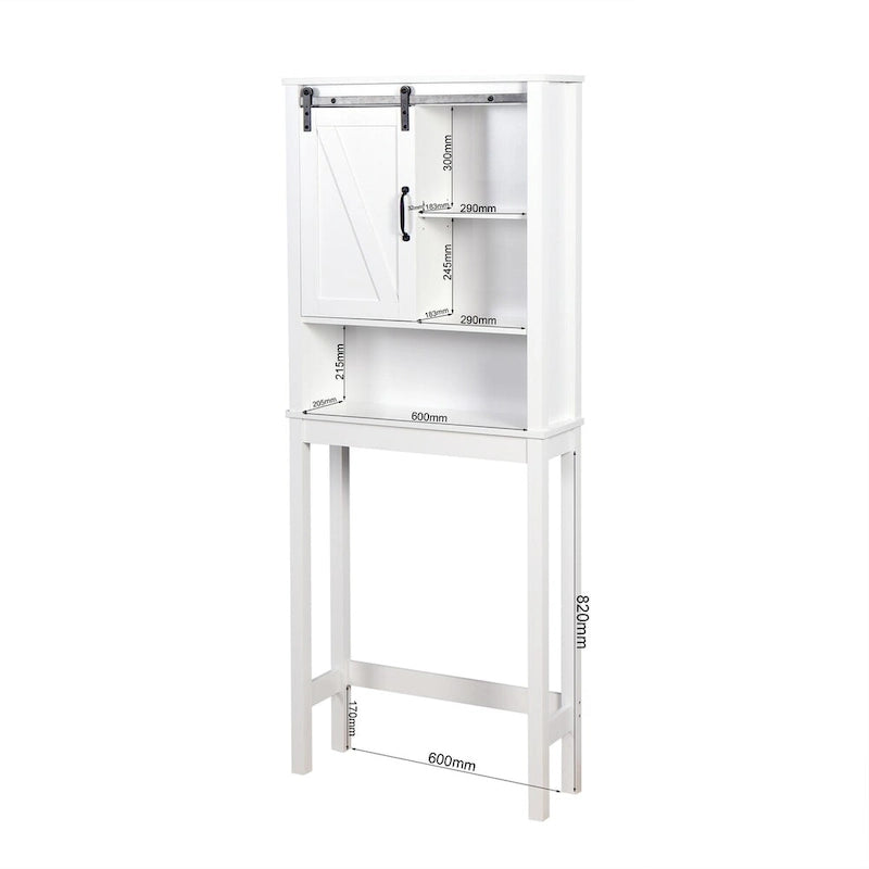 WC-Unterschrank, platzsparender Badschrank, mit verstellbaren Einlegeböden und Scheunentor, 69 x 23 x 170 cm